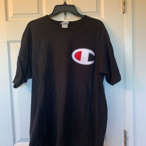 Champion Black Jersey Tee Front Logo